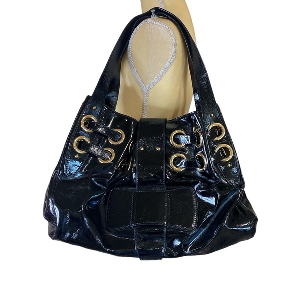 🎄JIMMY choo black crinkled patent leather large riki tote bag - Picture 7 of 14